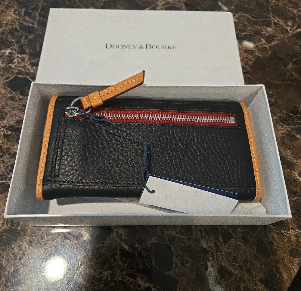 Dooney & Bourke Black Leather Wallet with Tan Trim